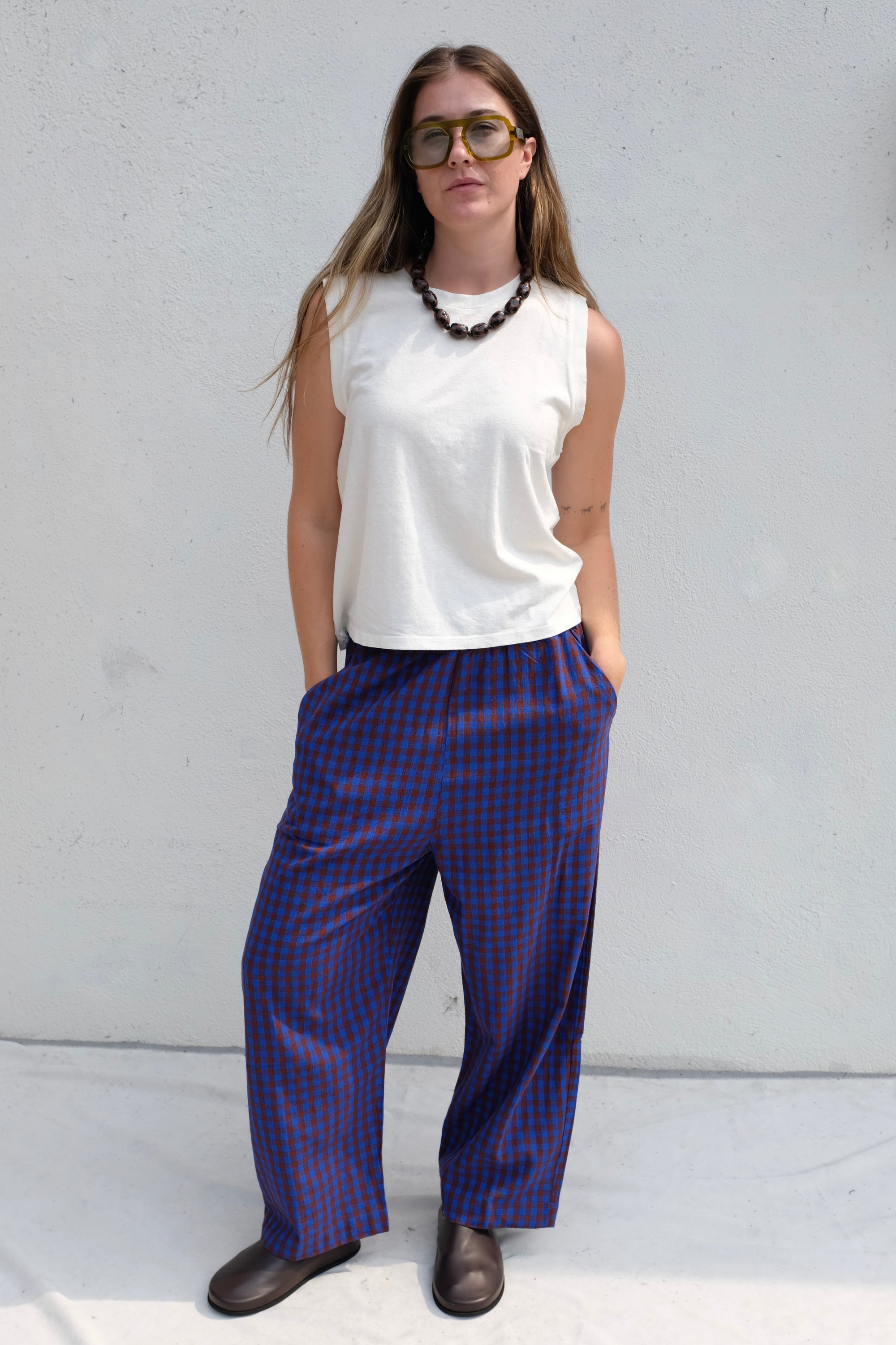 Ali Golden Elastic Pant / Rust + Cobalt Gingham