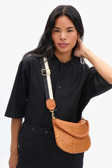 Clare V Adjustable Crossbody Strap / Black + Cream + Cuoio