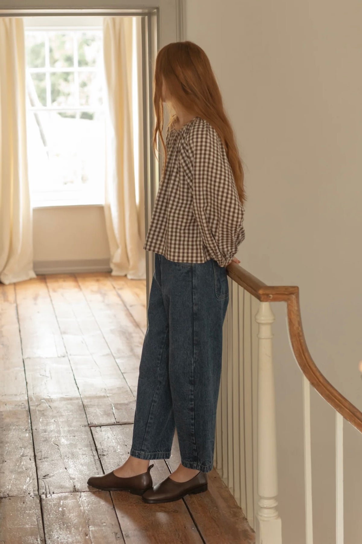 Simone Long Sleeve Blouse / Brown Gingham