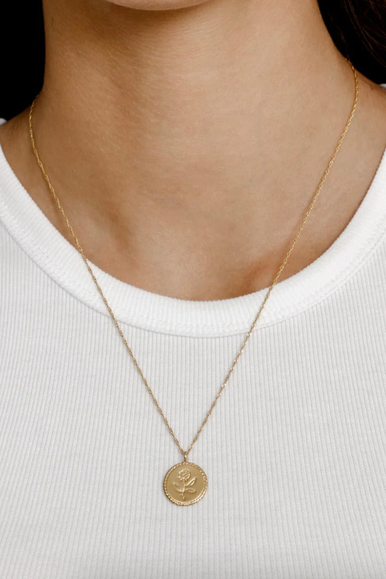 Wolf Circus Rose Coin Pendant / Gold