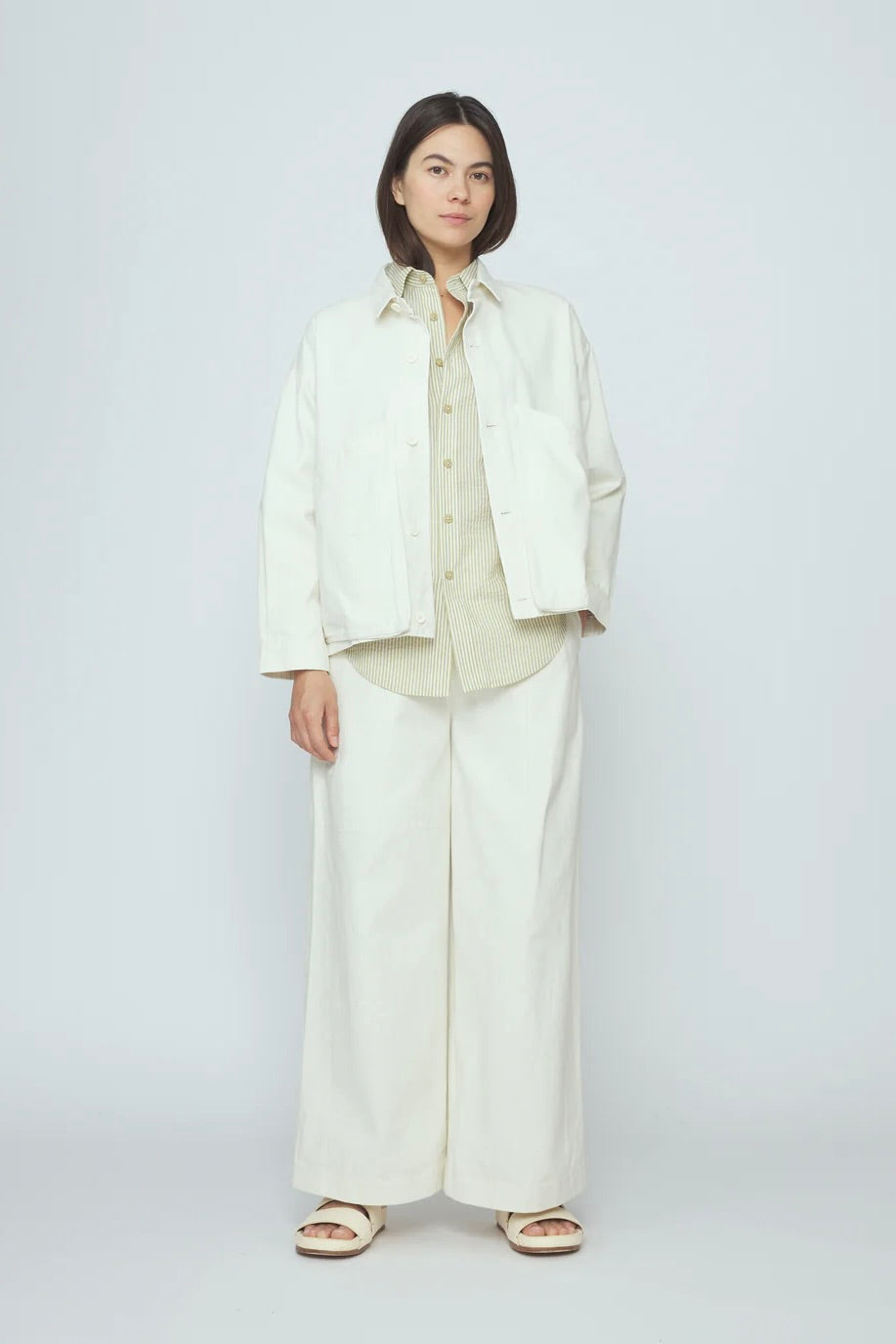 7115 by Szeki Signature Panel Pockets Jacket / Pearl White