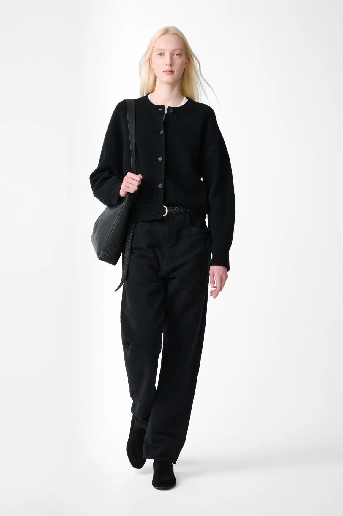 Arvine Double Knit Cashmere Cardigan / Black