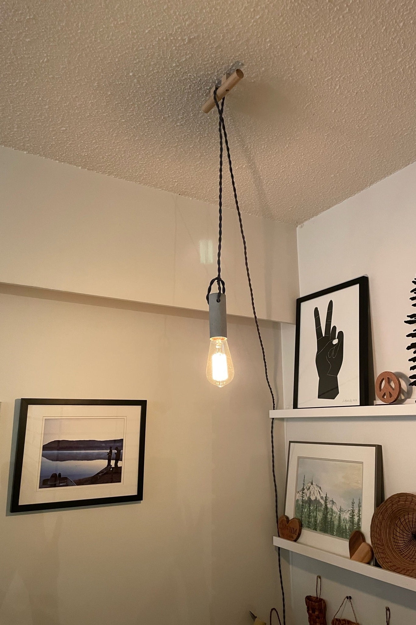 wrk-shp Concrete Pendant Light With Wood Wall Cleat