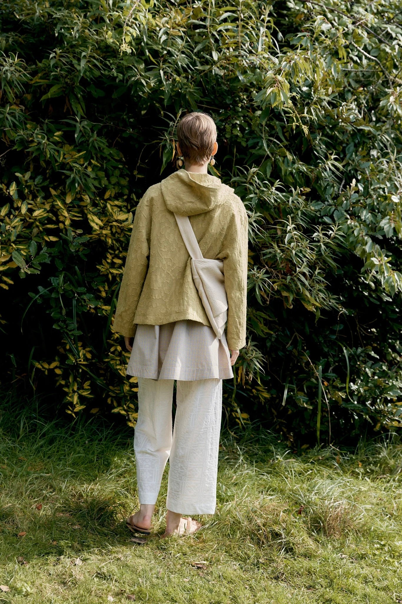 Cawley Japanese Cotton Jacquard Zip Up Hoody / Celery
