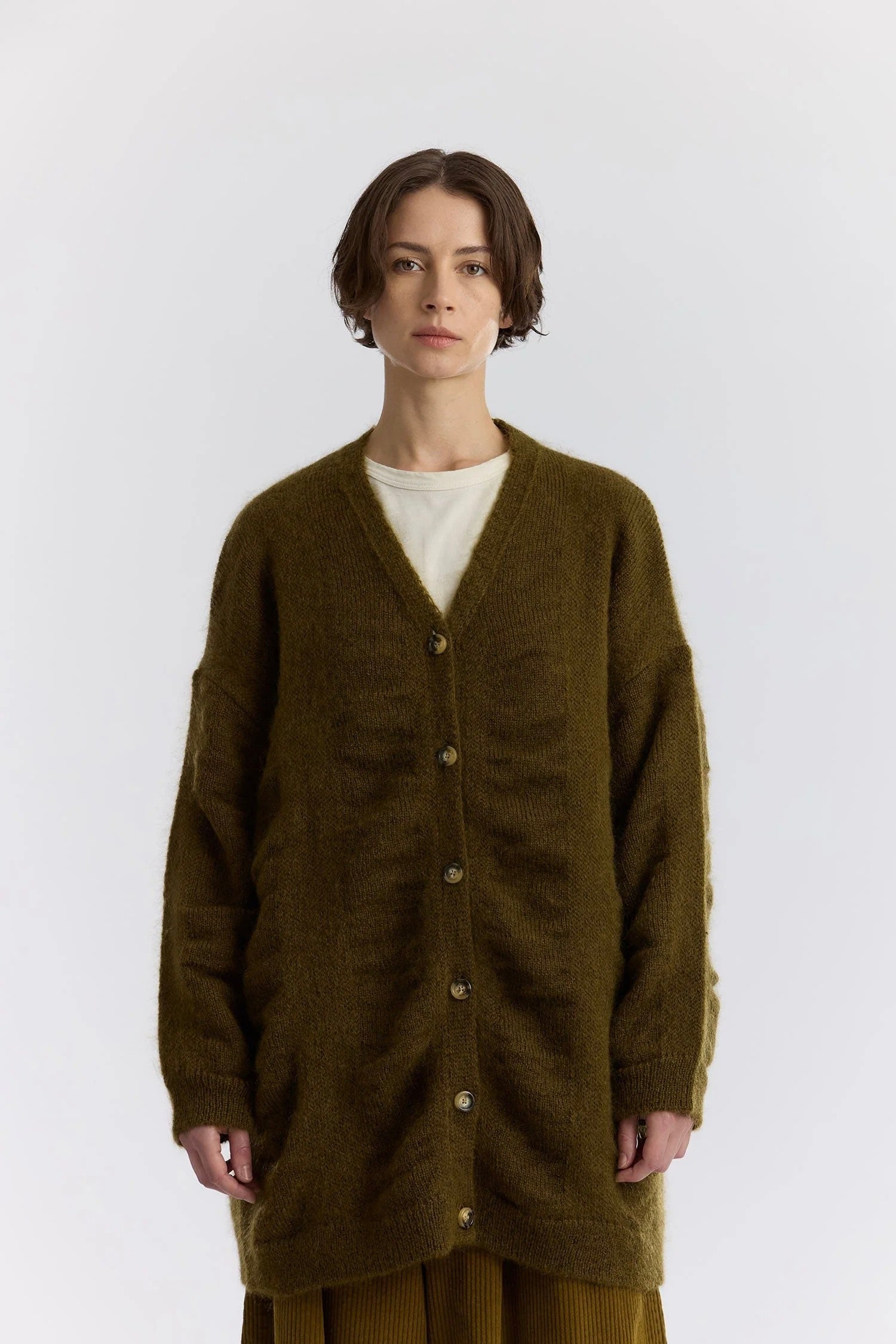 Black Crane Waterfall Cardigan / Dark Olive