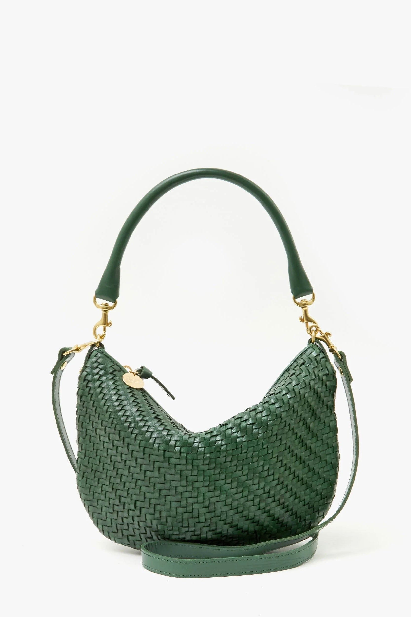 Clare V. Petit Moyen Messenger / Evergreen Woven Zig-Zag