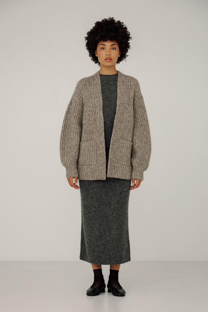 Bare Knitwear Nora Midi Skirt / Pebble