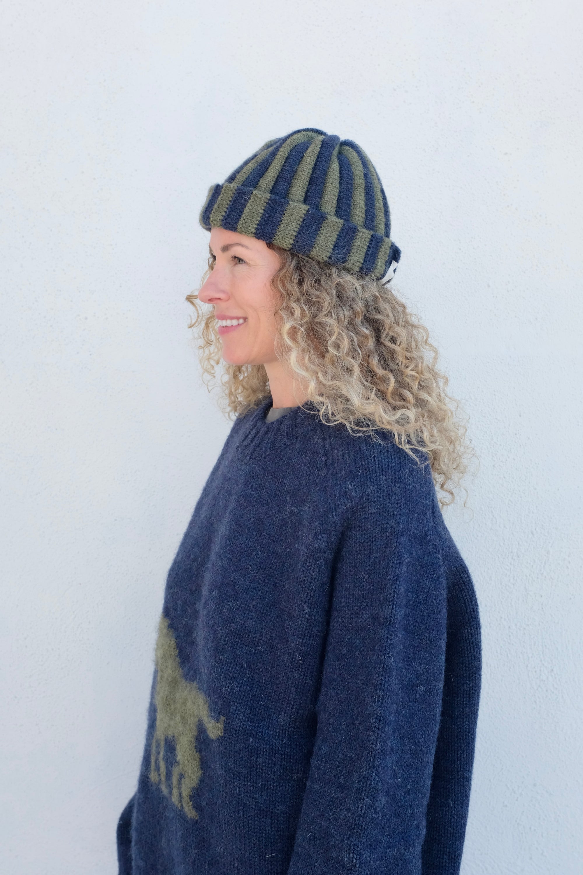 Brushed British Wool Pleat Hat / Denim + Apple