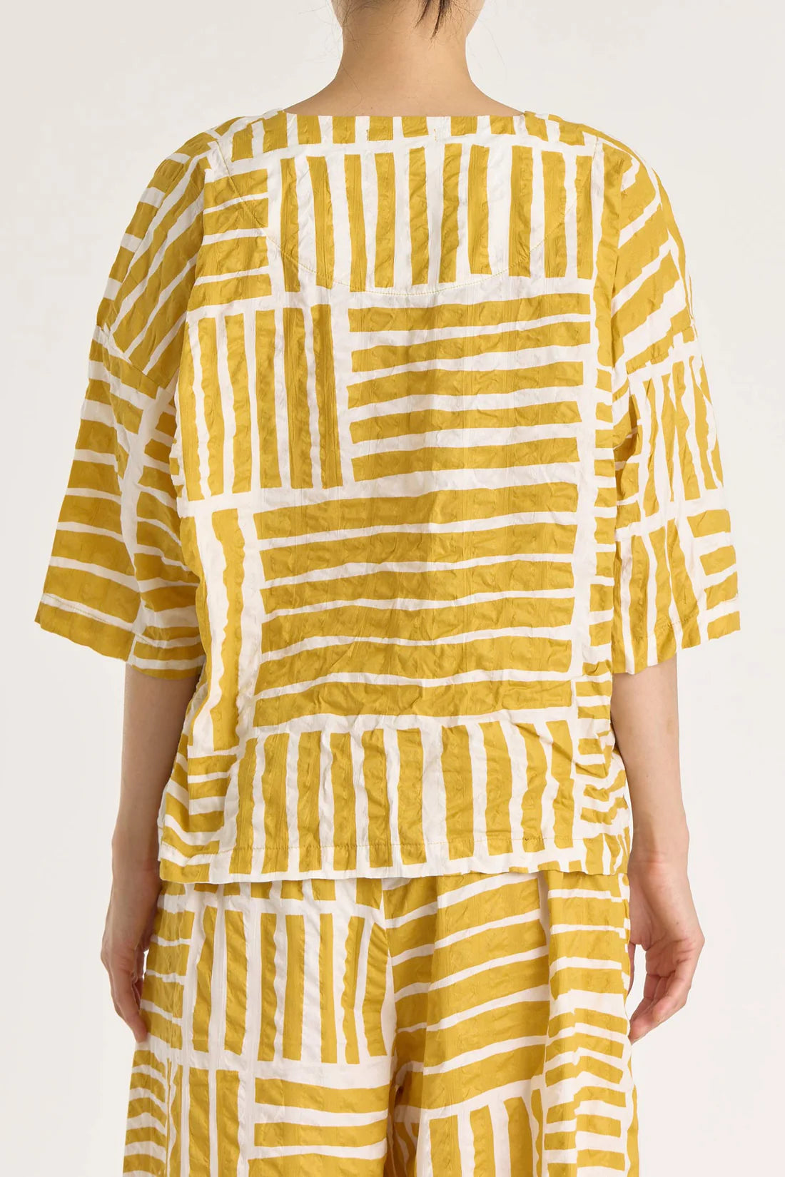 Black Crane Square Neck Top / Gold Print