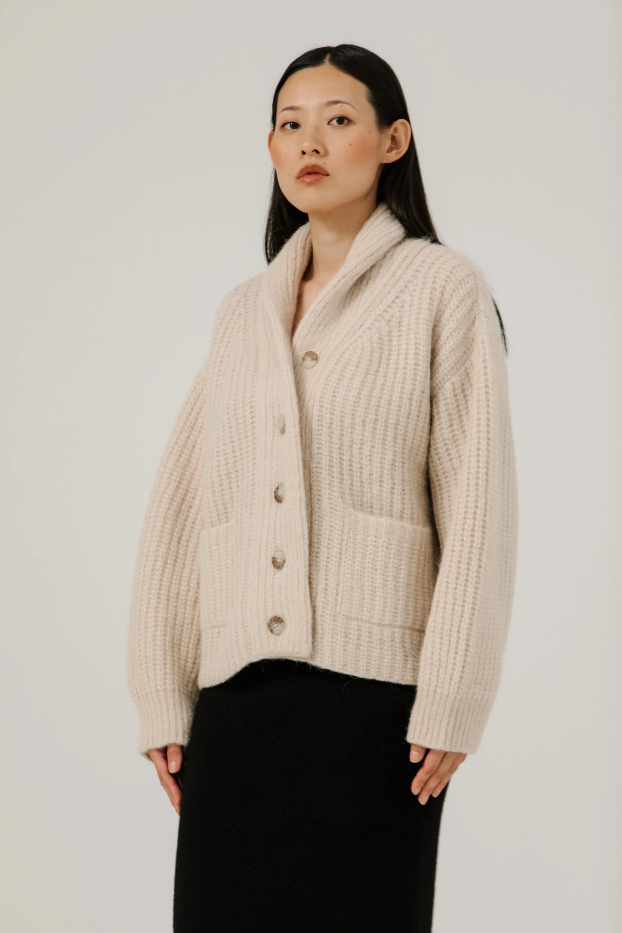 Bare Knitwear Oversized Shawl Cardigan / Cream