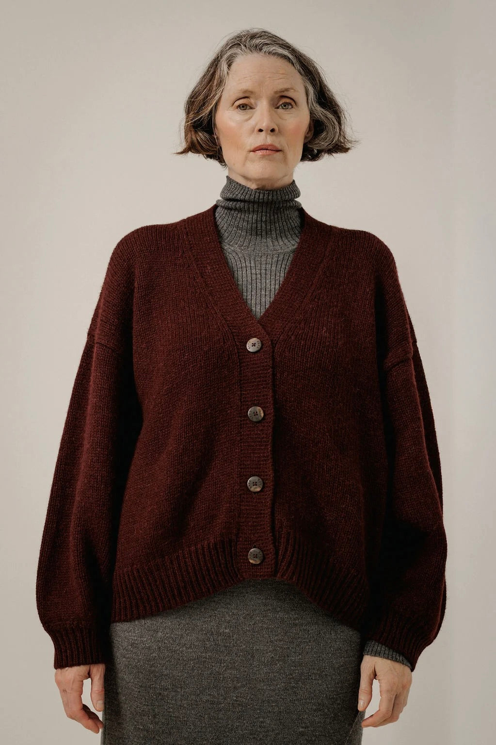 Oversized Alpaca Cardigan / Deep Maroon