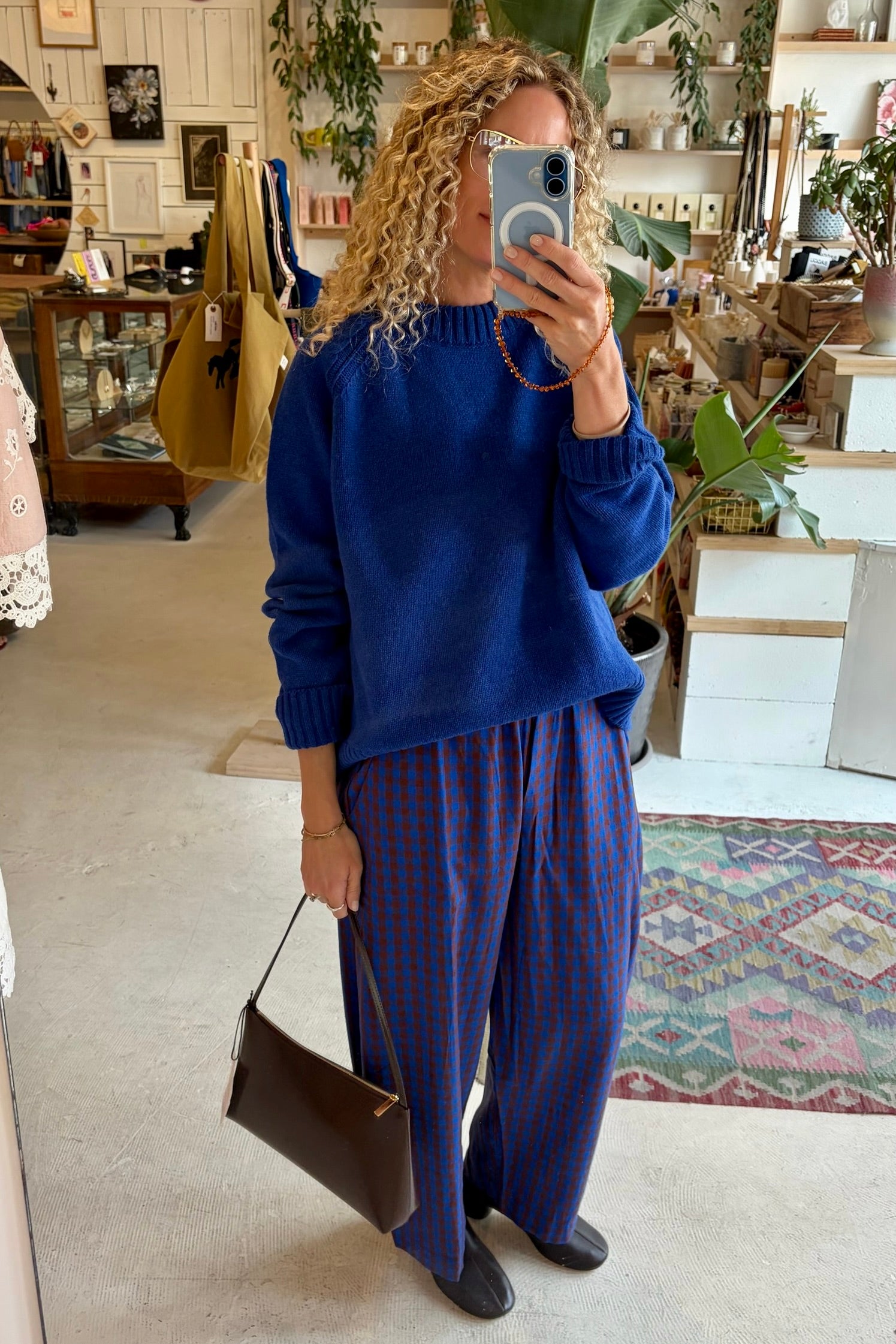 Ali Golden Elastic Pant / Rust + Cobalt Gingham