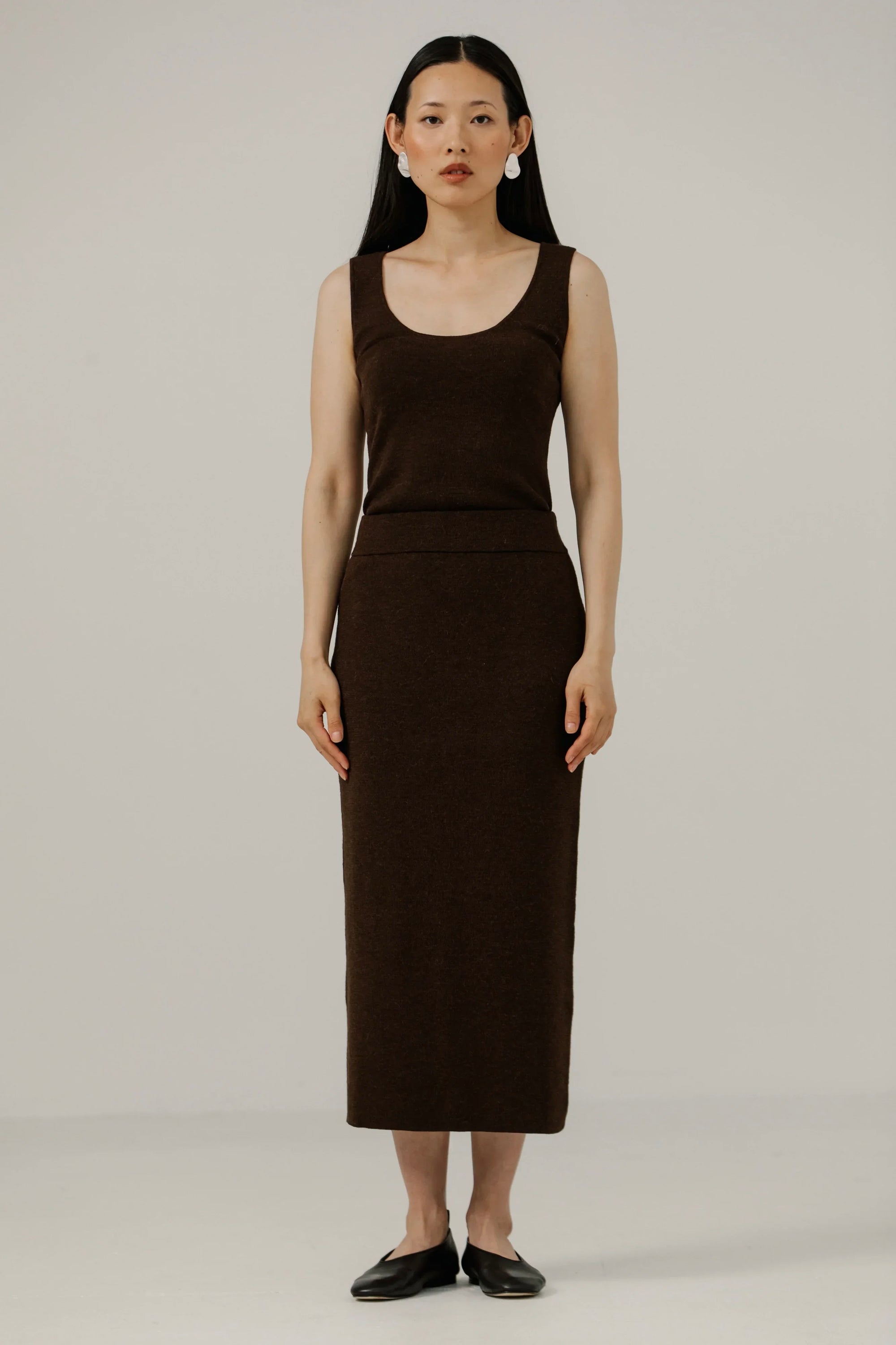 Bare Knitwear / Pop-Up / Alpaca Knit Midi Skirt / Molasses