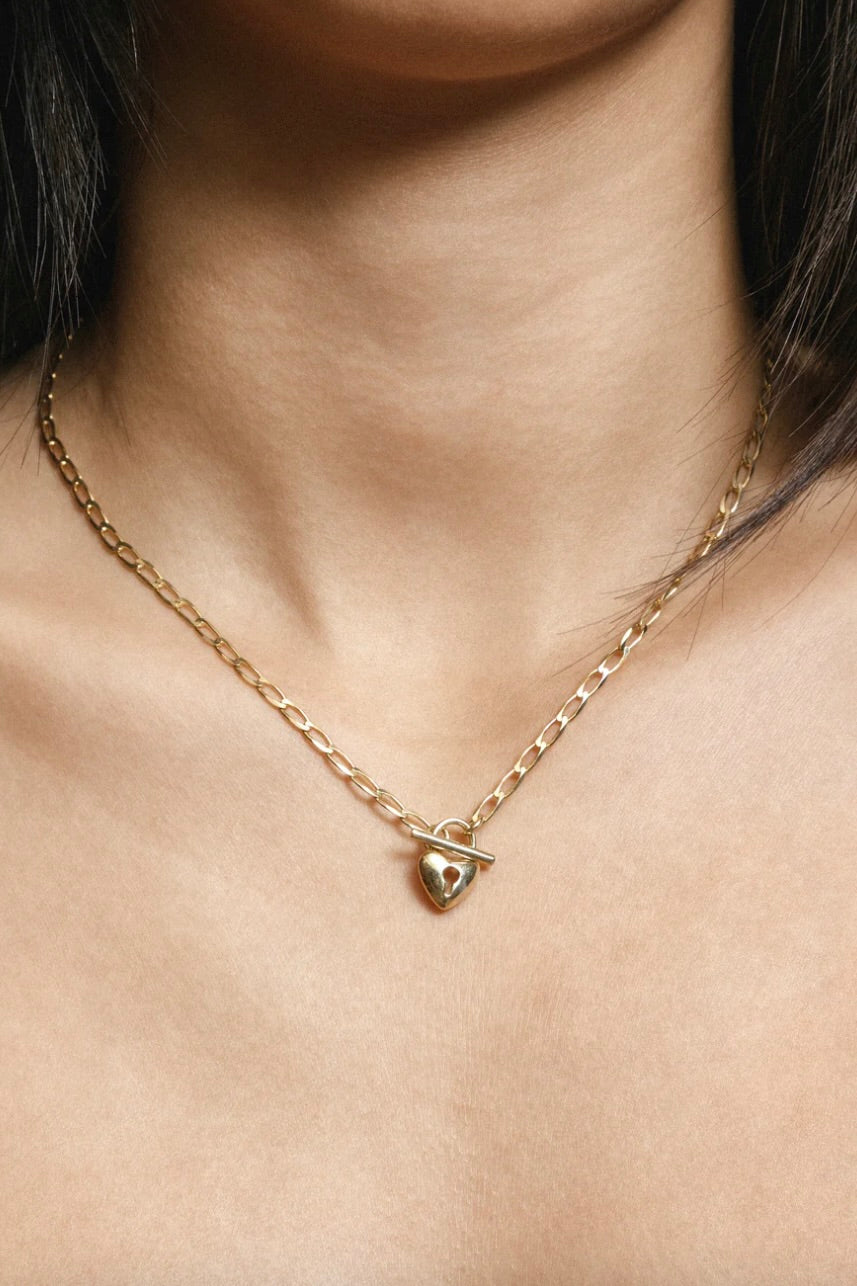 Wolf Circus Heart Toggle Necklace / Gold