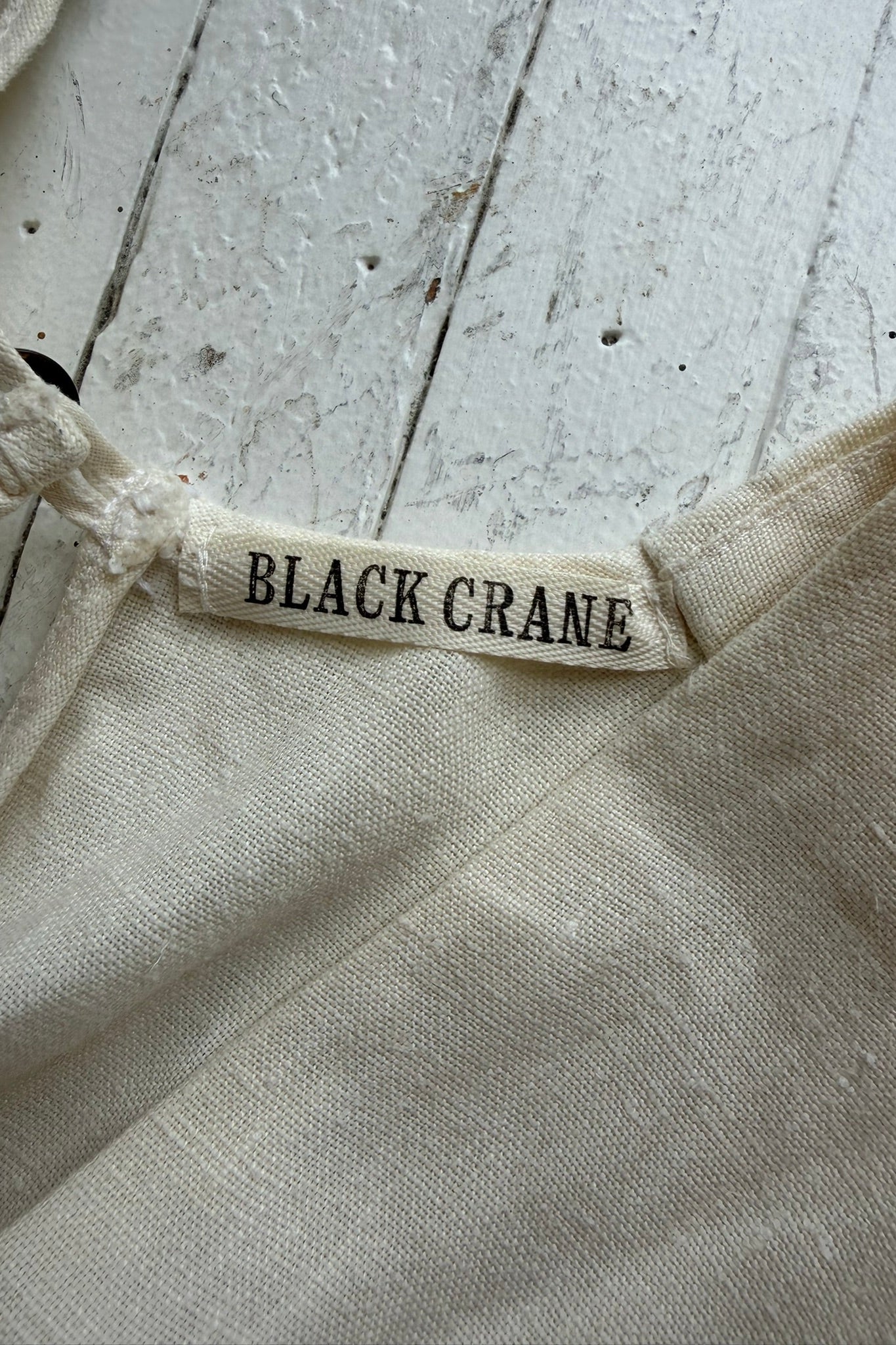 Pre-Loved / Black Crane Linen Jumpsuit / Ivory / Size M