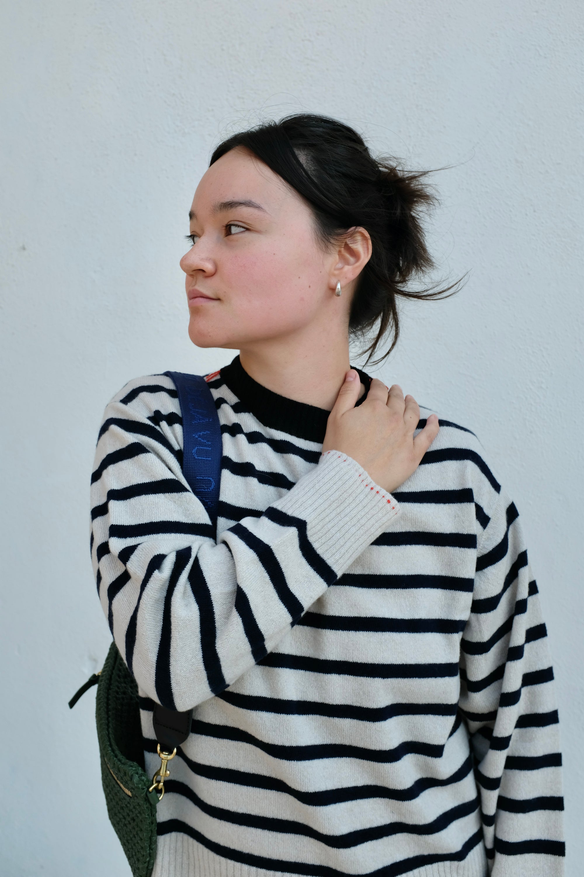 La Fetiche Olga Striped Crewneck Sweater / Oatmeal Navy Black