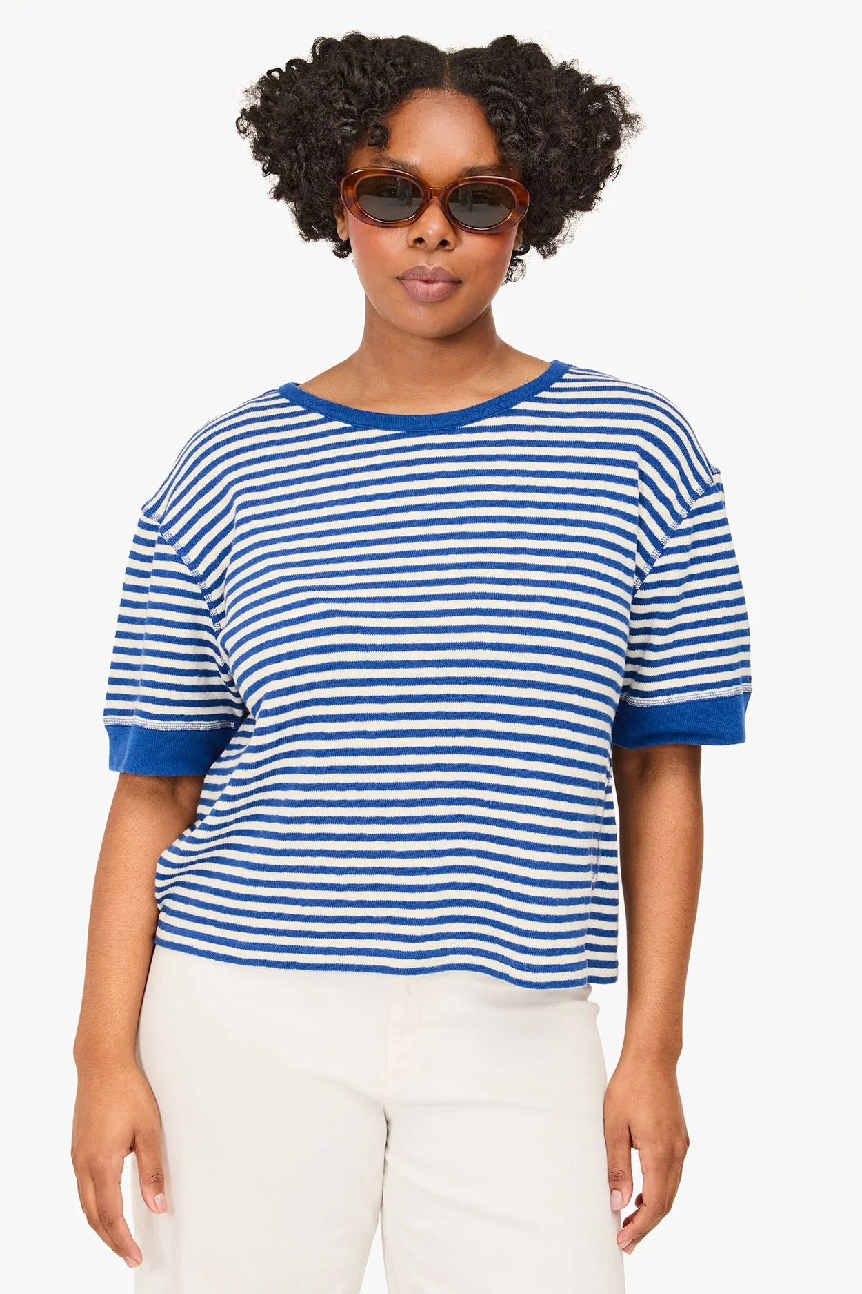 Clare V. Le Bateau Tee / Cobalt+Cream Stripe