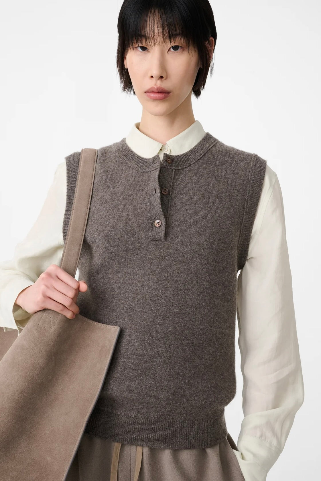 Studio Nicholson Aurel Double Cashmere Knit Vest / Mouse