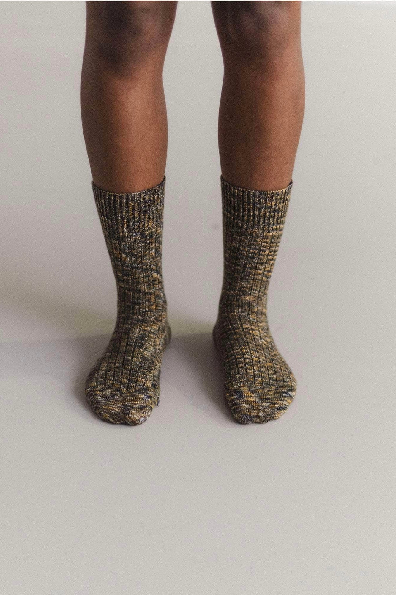 Baserange Twist Overankle Socks / Olive Green Melange
