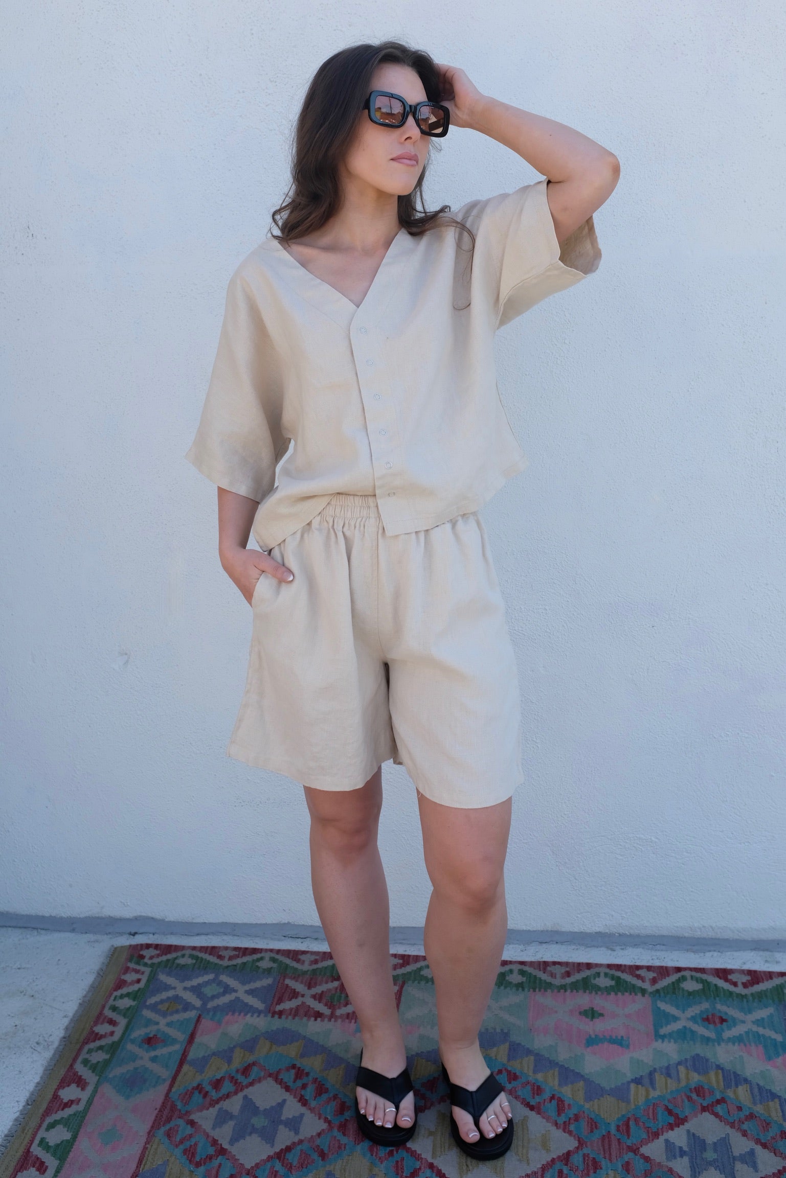 Moss Grey Clara Shorts / Chalk 6"