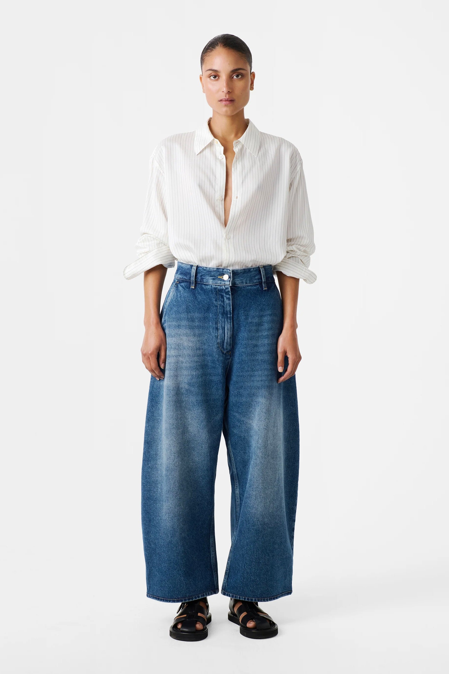 Studio Nicholson Chalco Wide Crop Denim Pant / Worn Wash Indigo