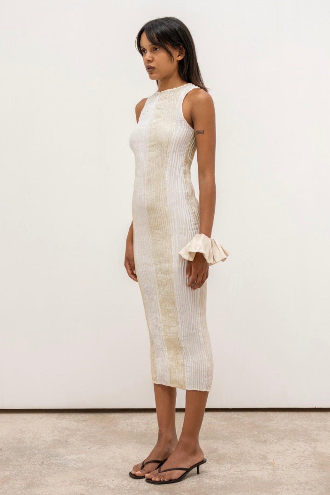 Azur Striped tank Long Dress / Off White + White