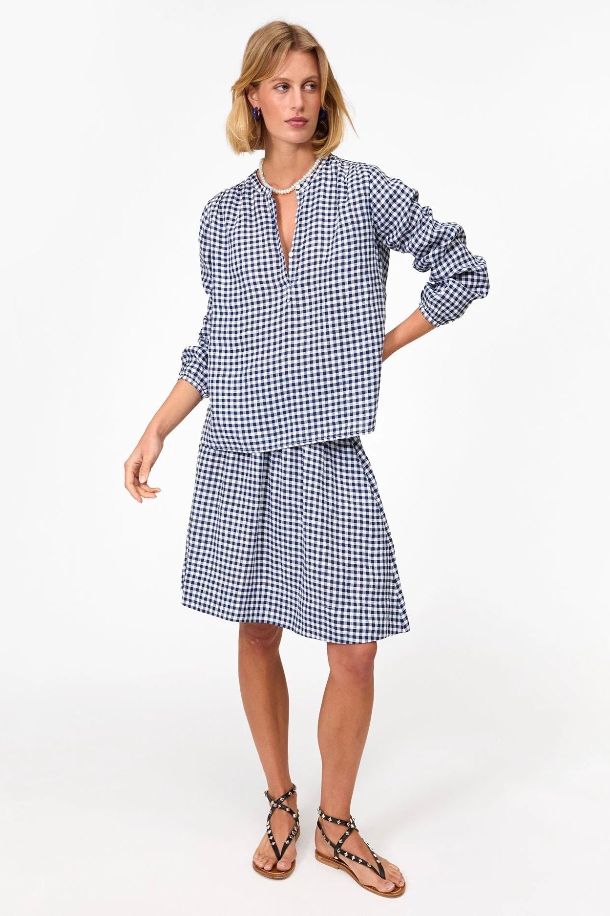 Clare V. Zoe Court Skirt / Navy and White Gingham