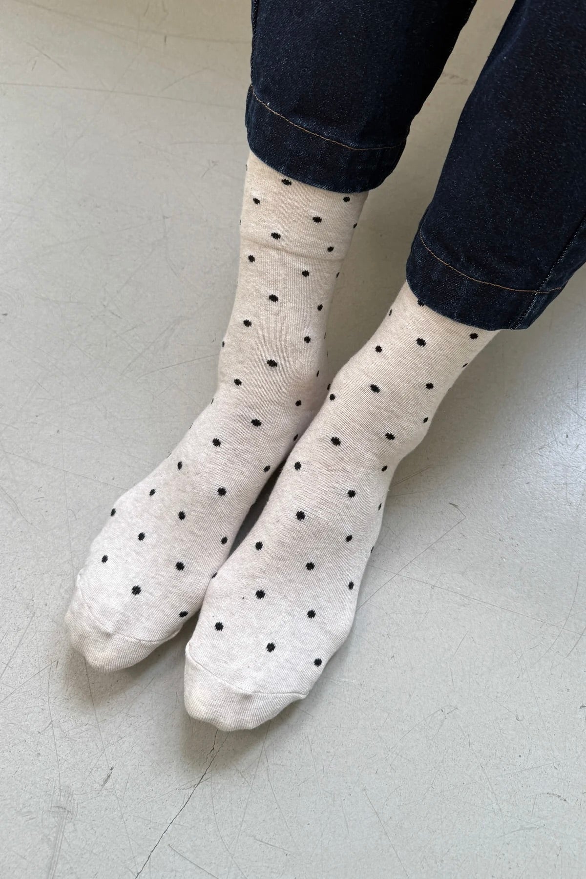 Polka Dot Sneaker Socks / Oatmeal + Black