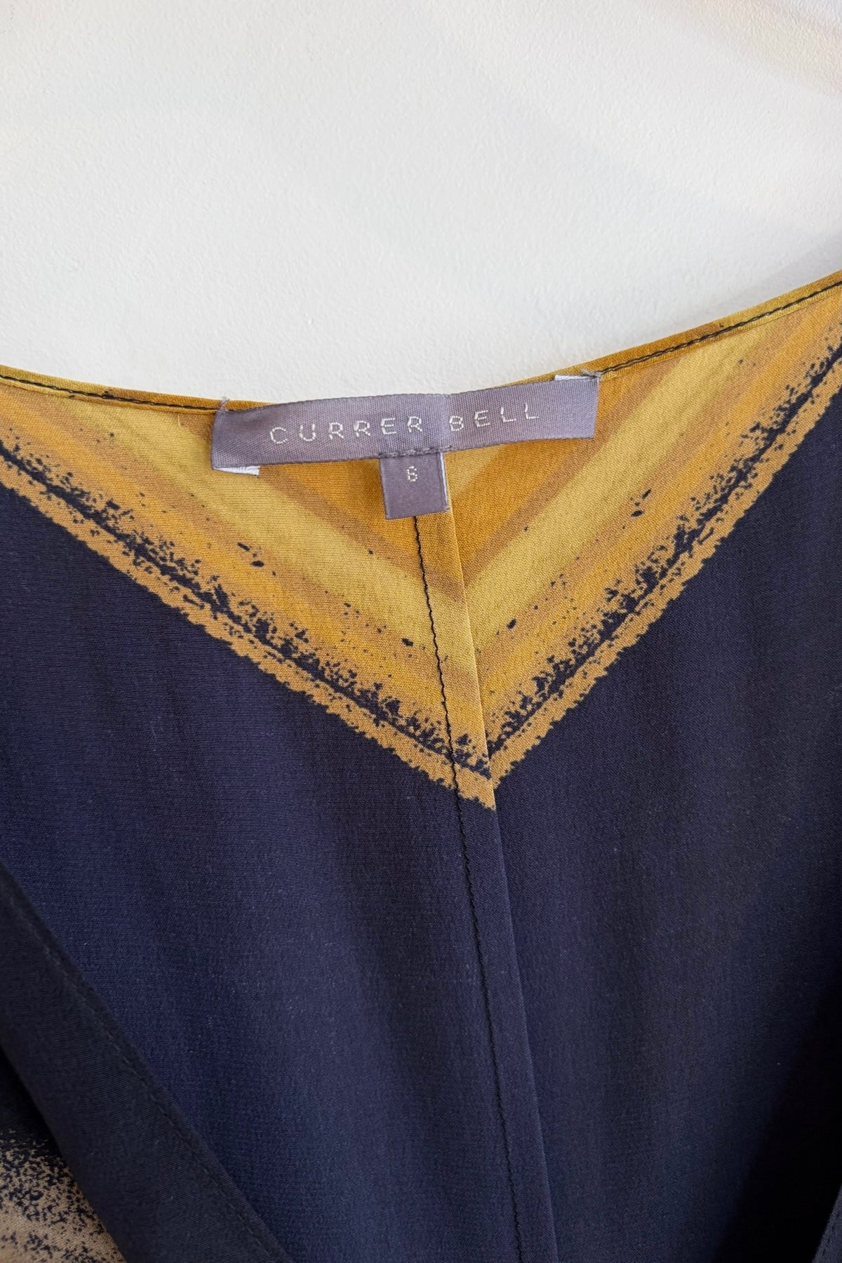 Pre-Loved Currer Bell / Silk Navy &amp; Yellow Stripe Dress / Sz 6
