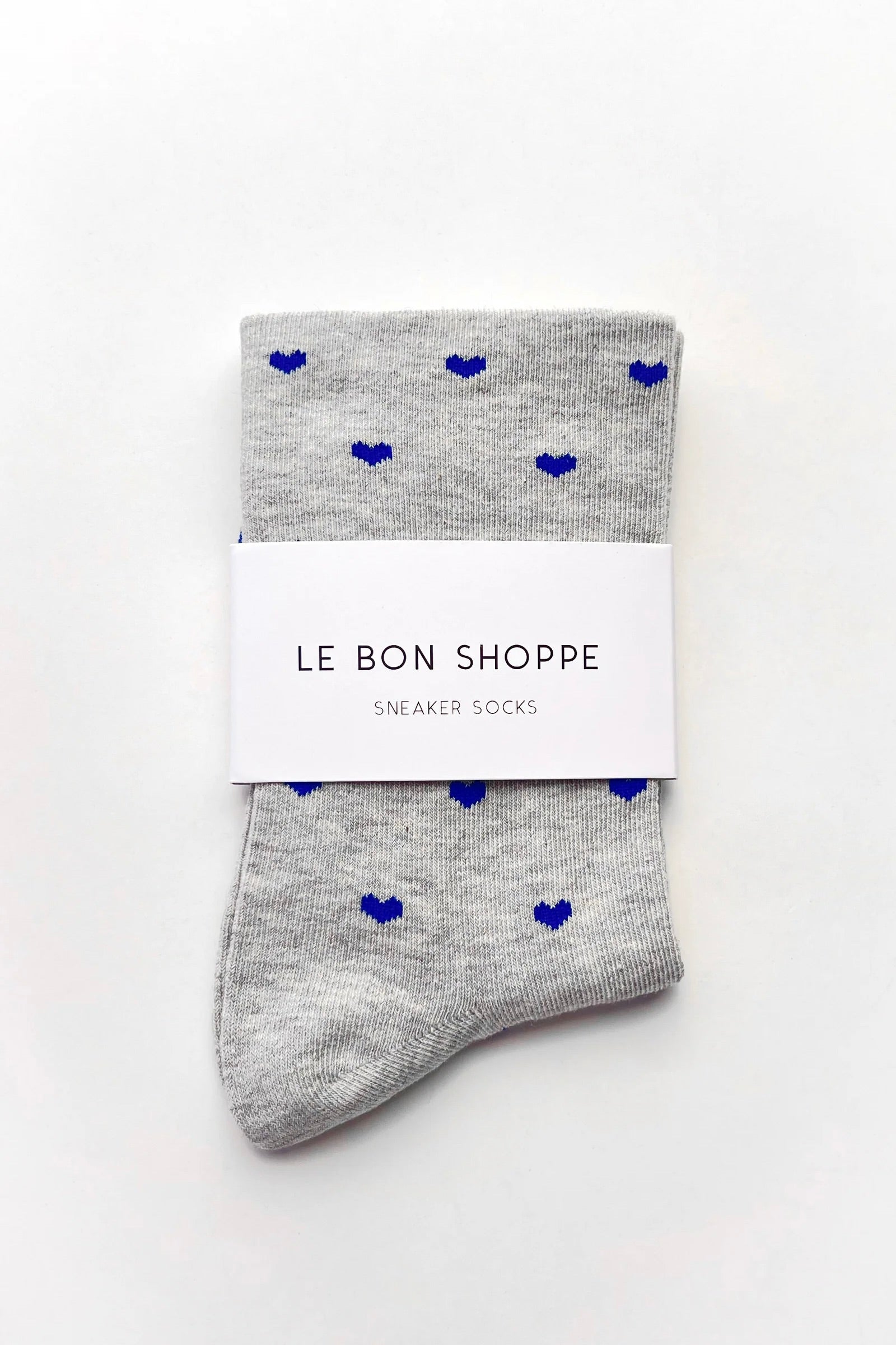 Patterned Sneaker Sock / Melange Grey + Cobalt Hearts