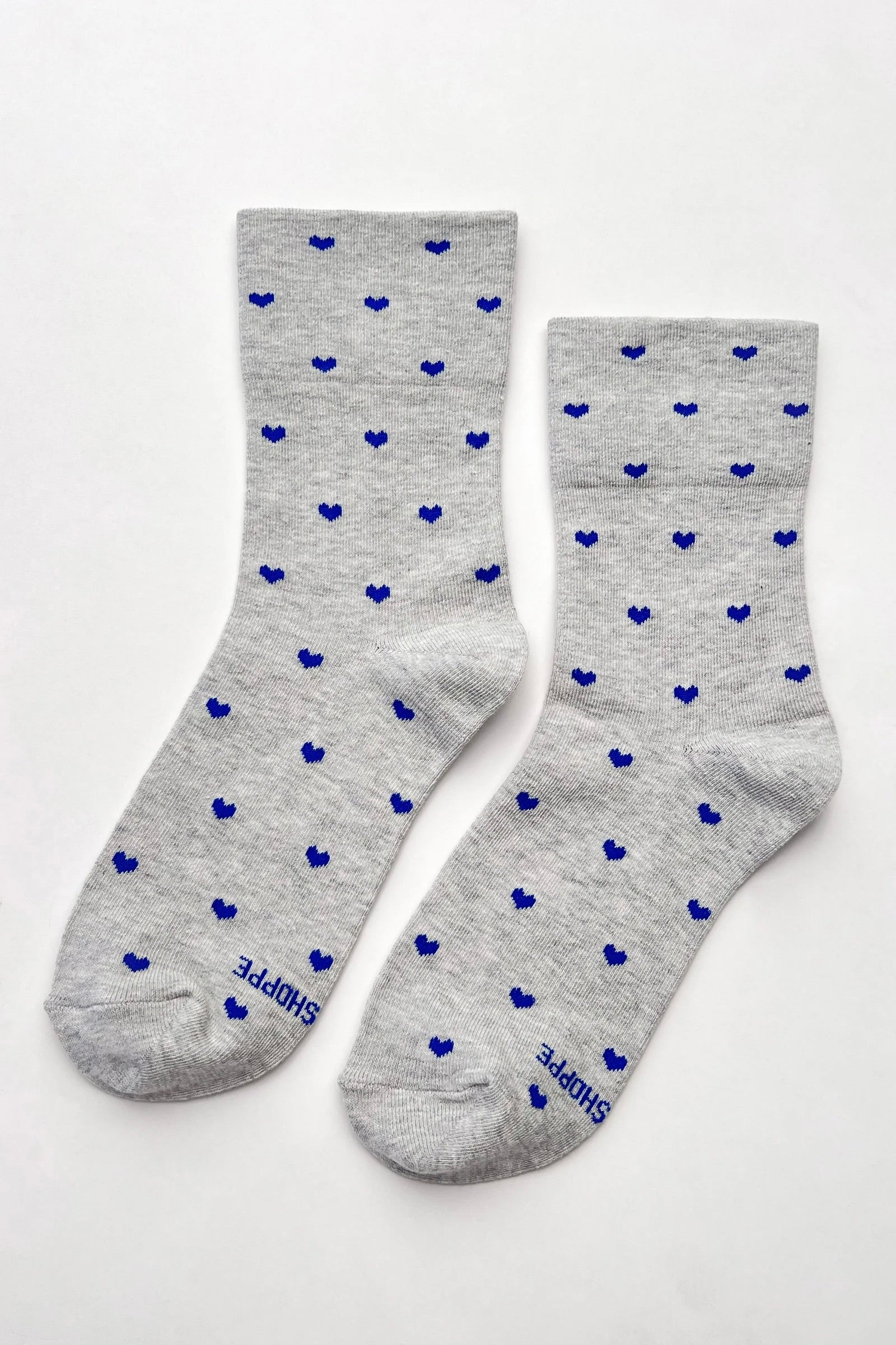 Patterned Sneaker Sock / Melange Grey + Cobalt Hearts