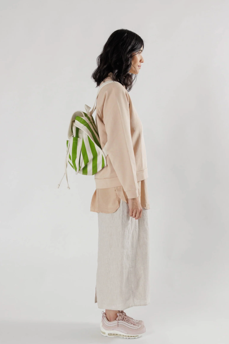 Drawstring Backpack / Green Awning Stripe