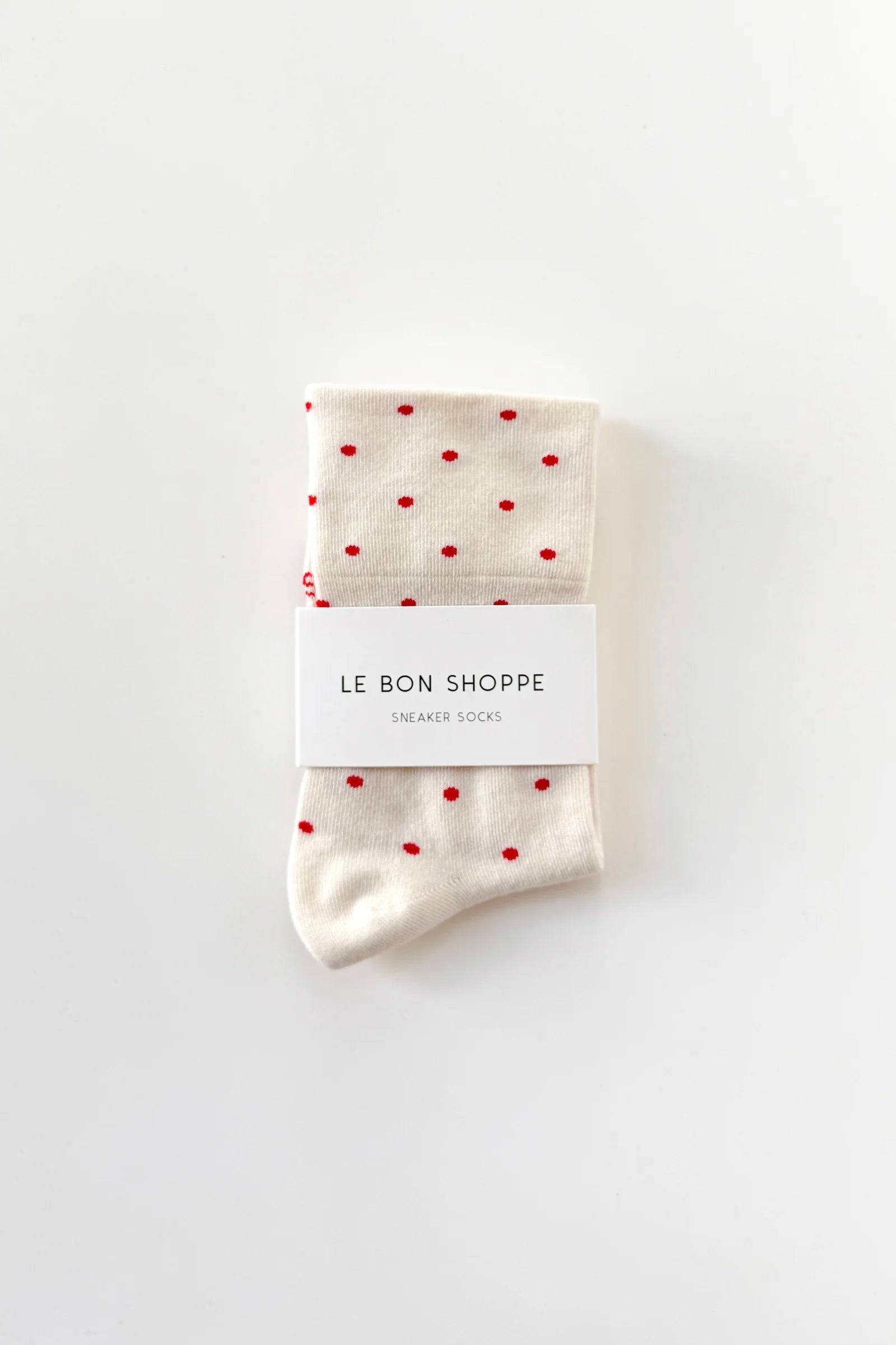 Polka Dot Sneaker Socks / Cream + Red