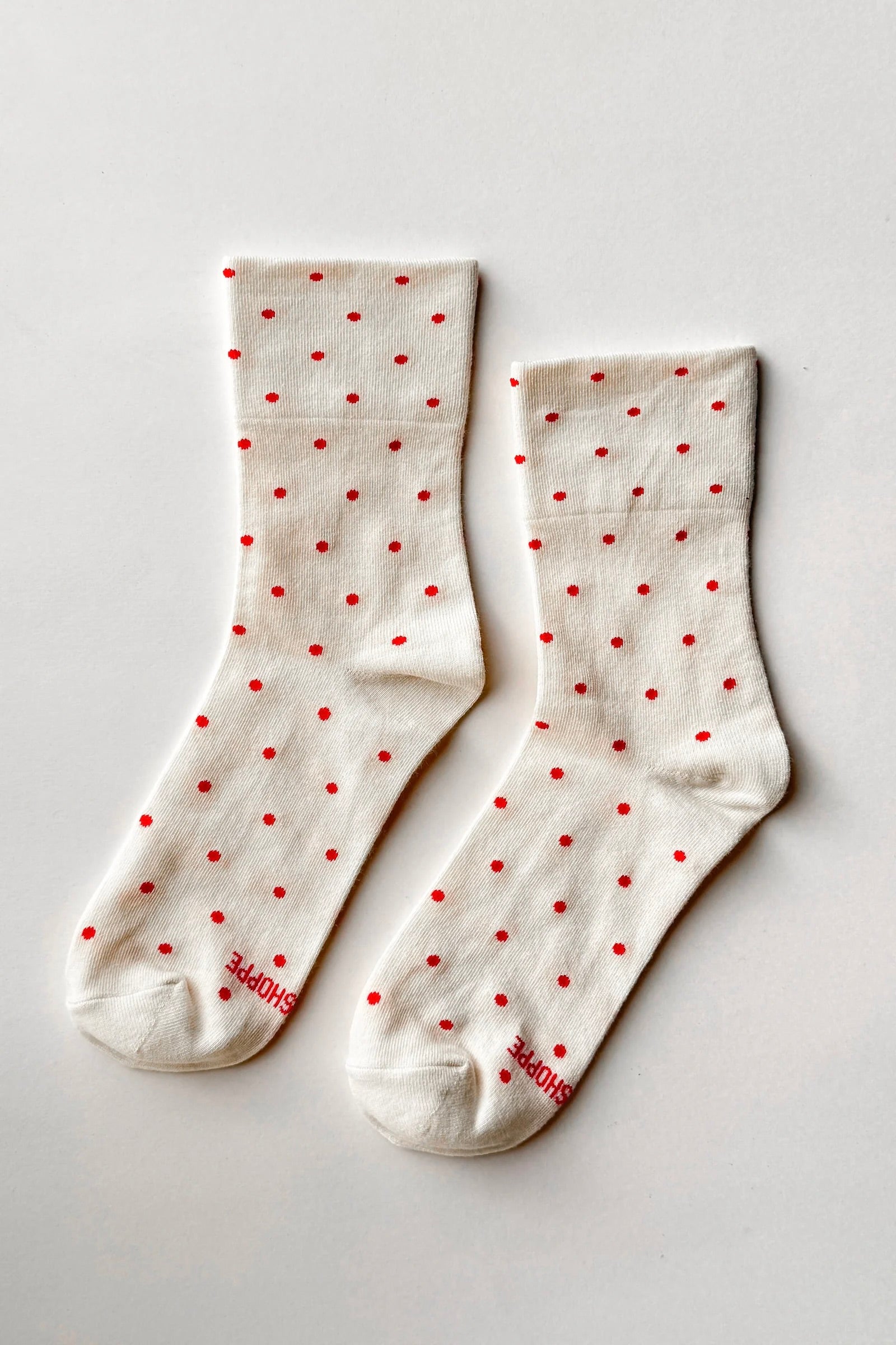 Polka Dot Sneaker Socks / Cream + Red