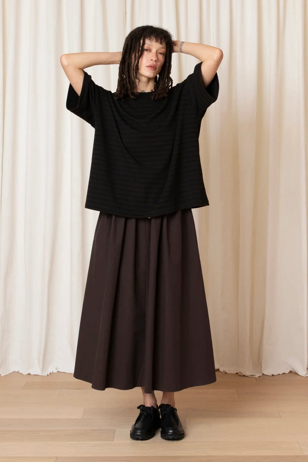 Oversized T-Shirt / Black + Brown Stripe