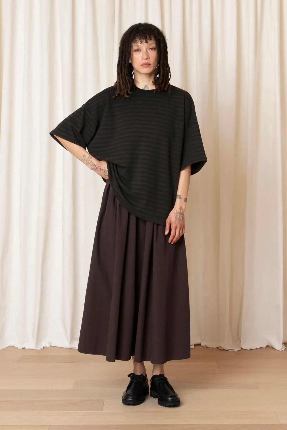 Oversized T-Shirt / Black + Brown Stripe