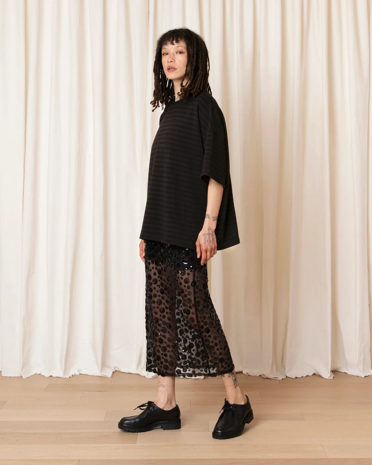 Oversized T-Shirt / Black + Brown Stripe