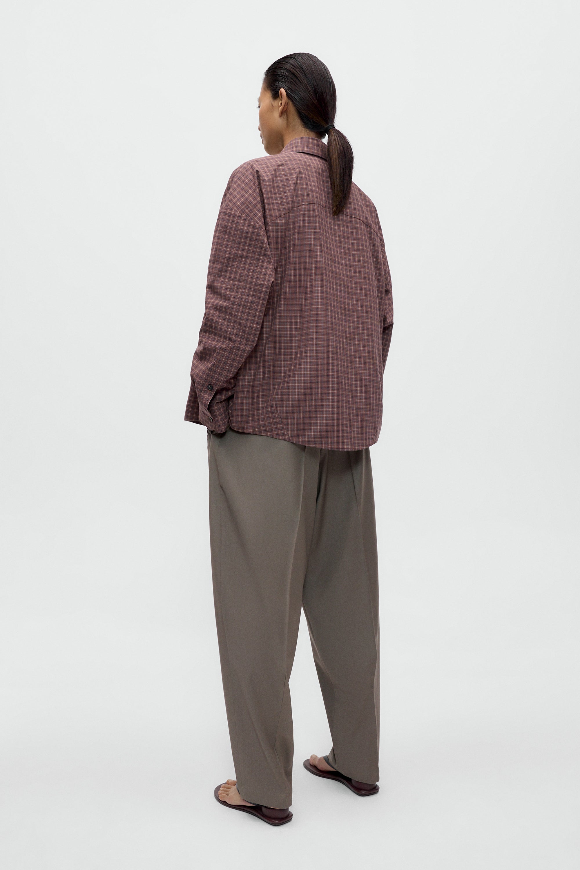 Checked Oversized Shirt / Brown Navy