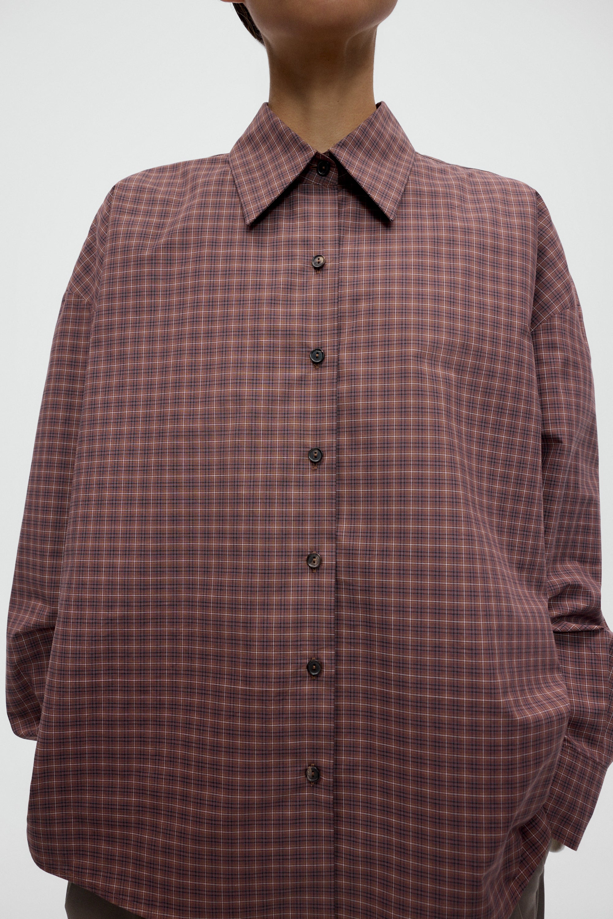 Checked Oversized Shirt / Brown Navy