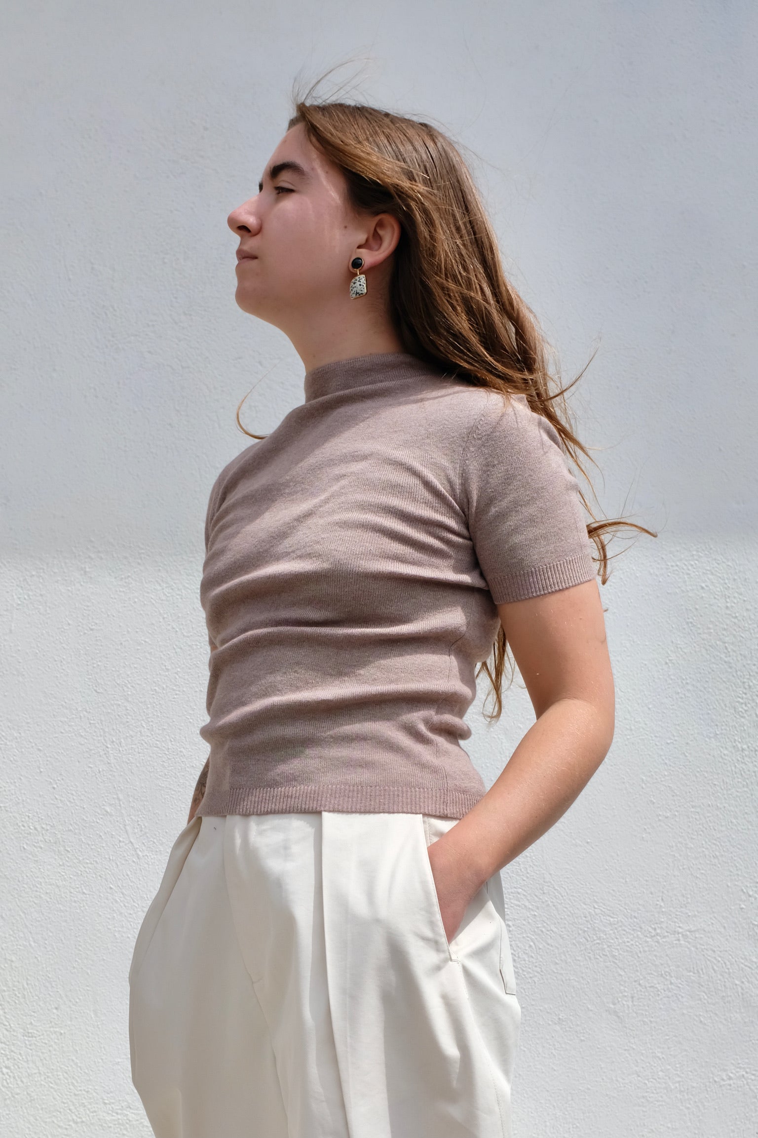 Szeki Mock-Neck Linen Knit Top / Taupe