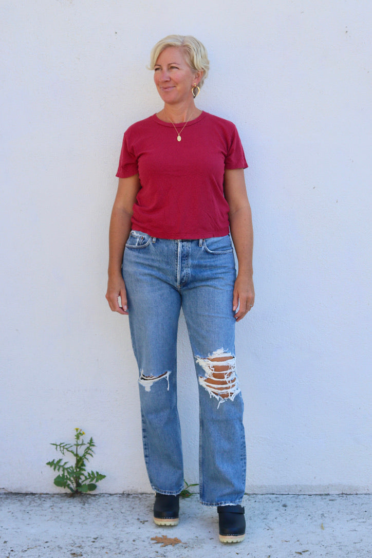Jungmaven Cropped Lorel Tee / Cherry Red