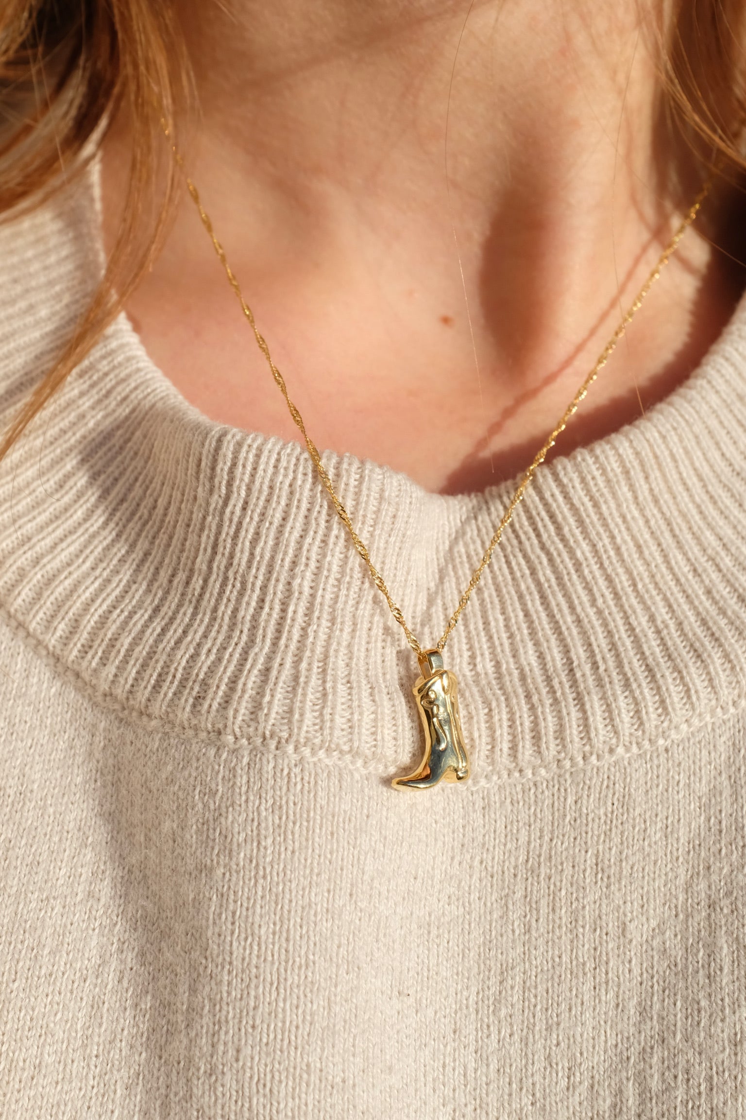 Wolf Circus Cowboy Boot Charm Necklace / Gold