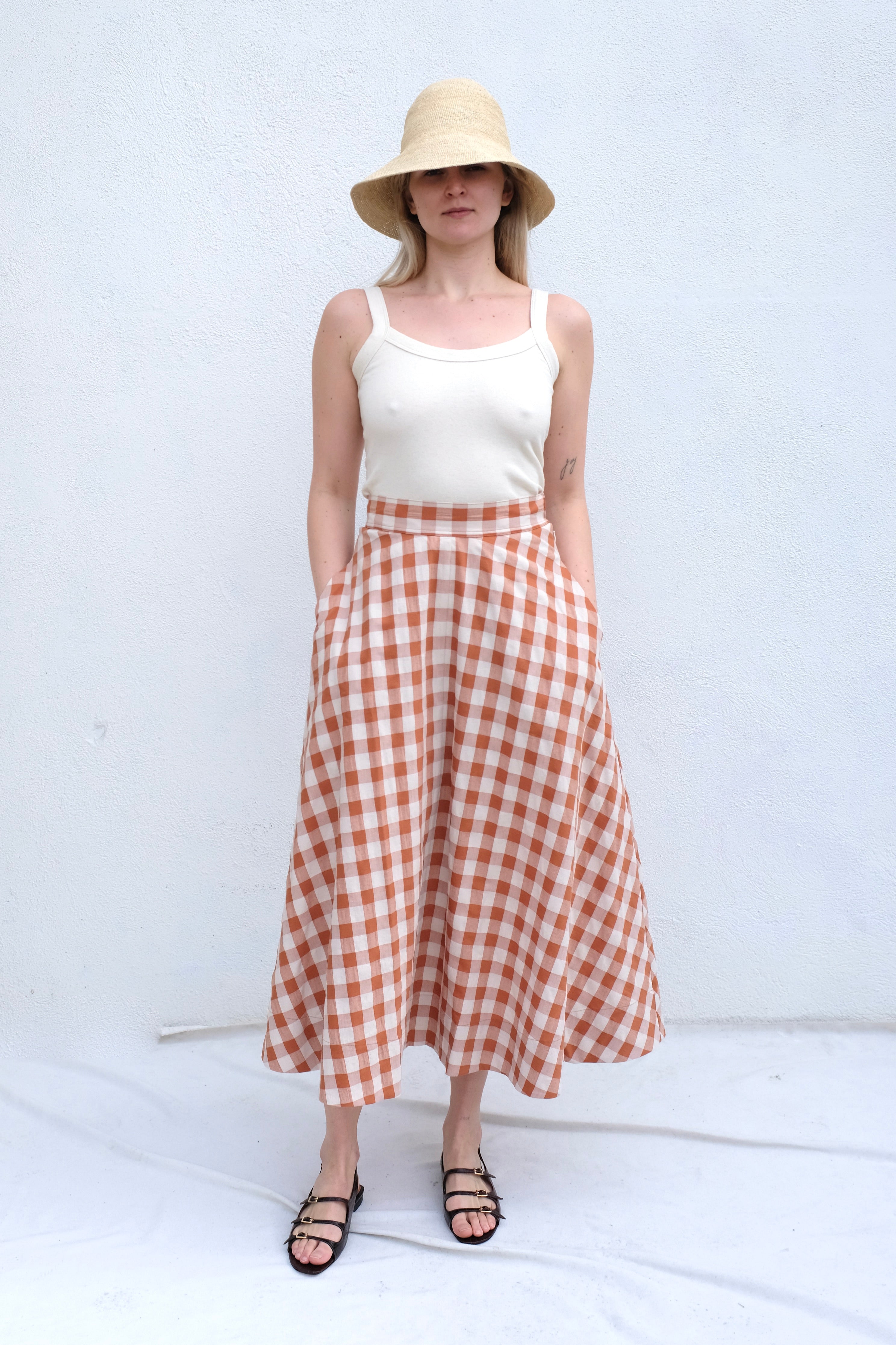 SS23 Malva Skirt Terracotta Gingham ad hoc penticton