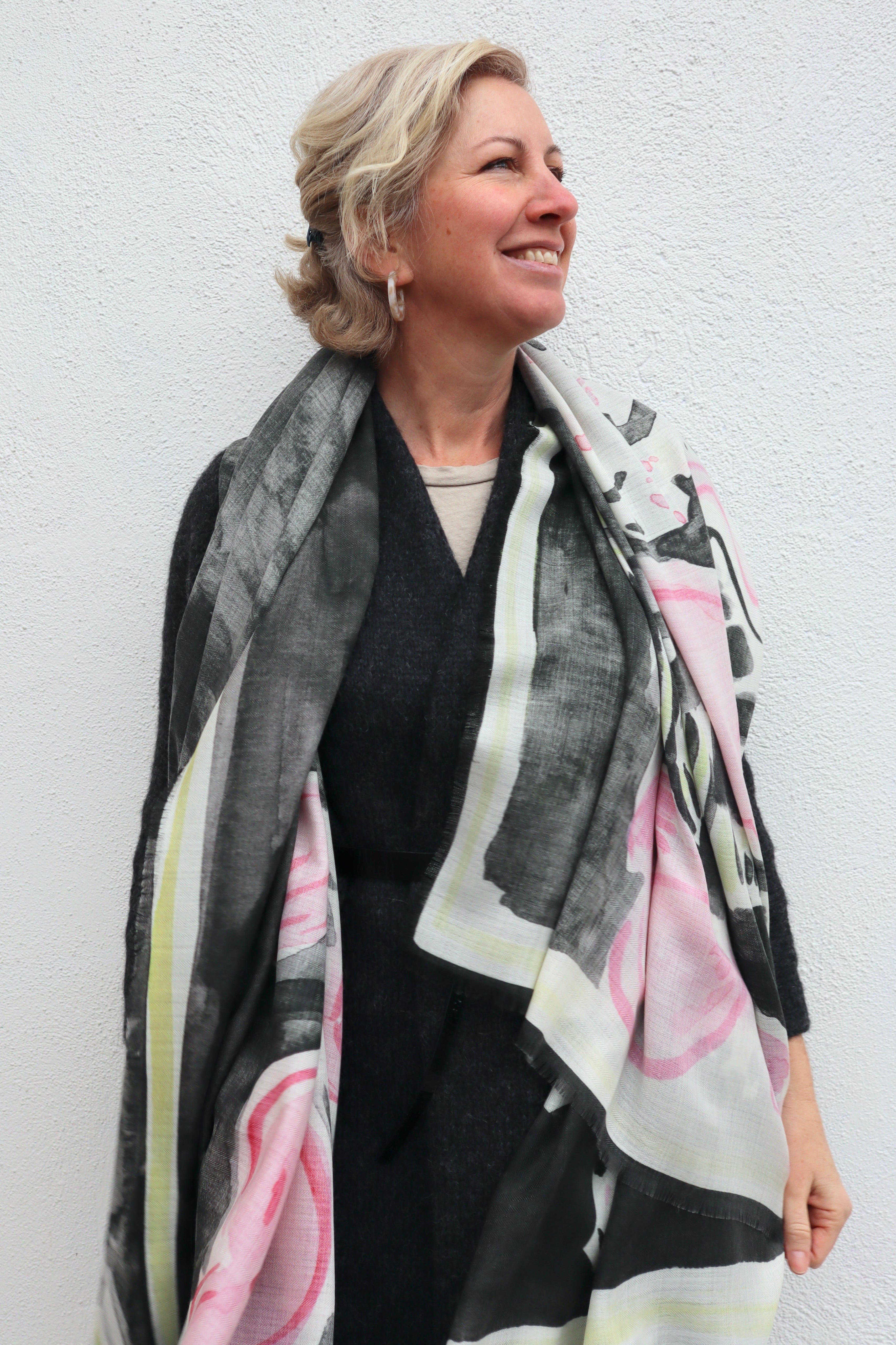 Virginia Johnson silk/wool shawl / Midnight Rose