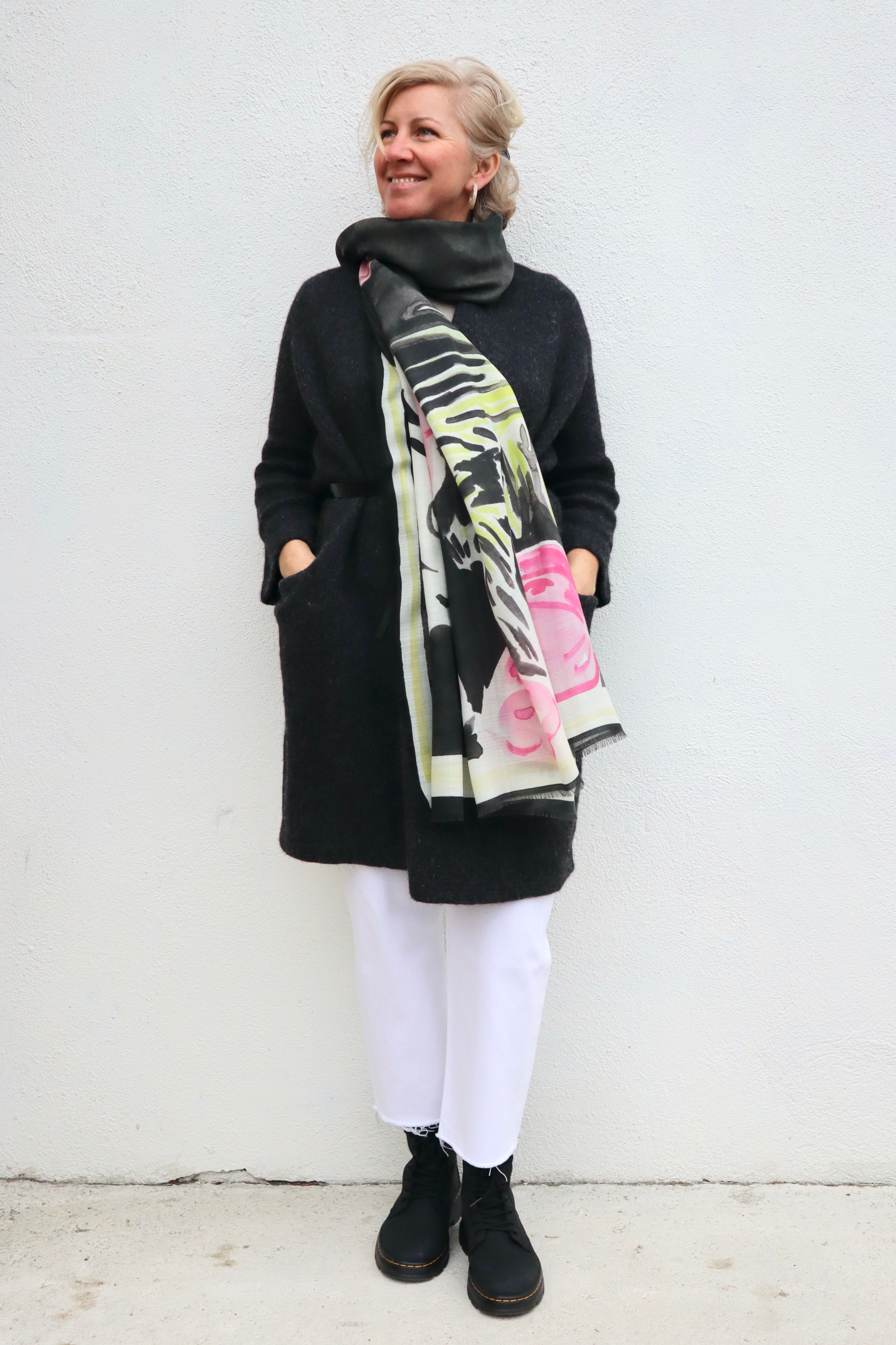 Virginia Johnson silk/wool shawl / Midnight Rose