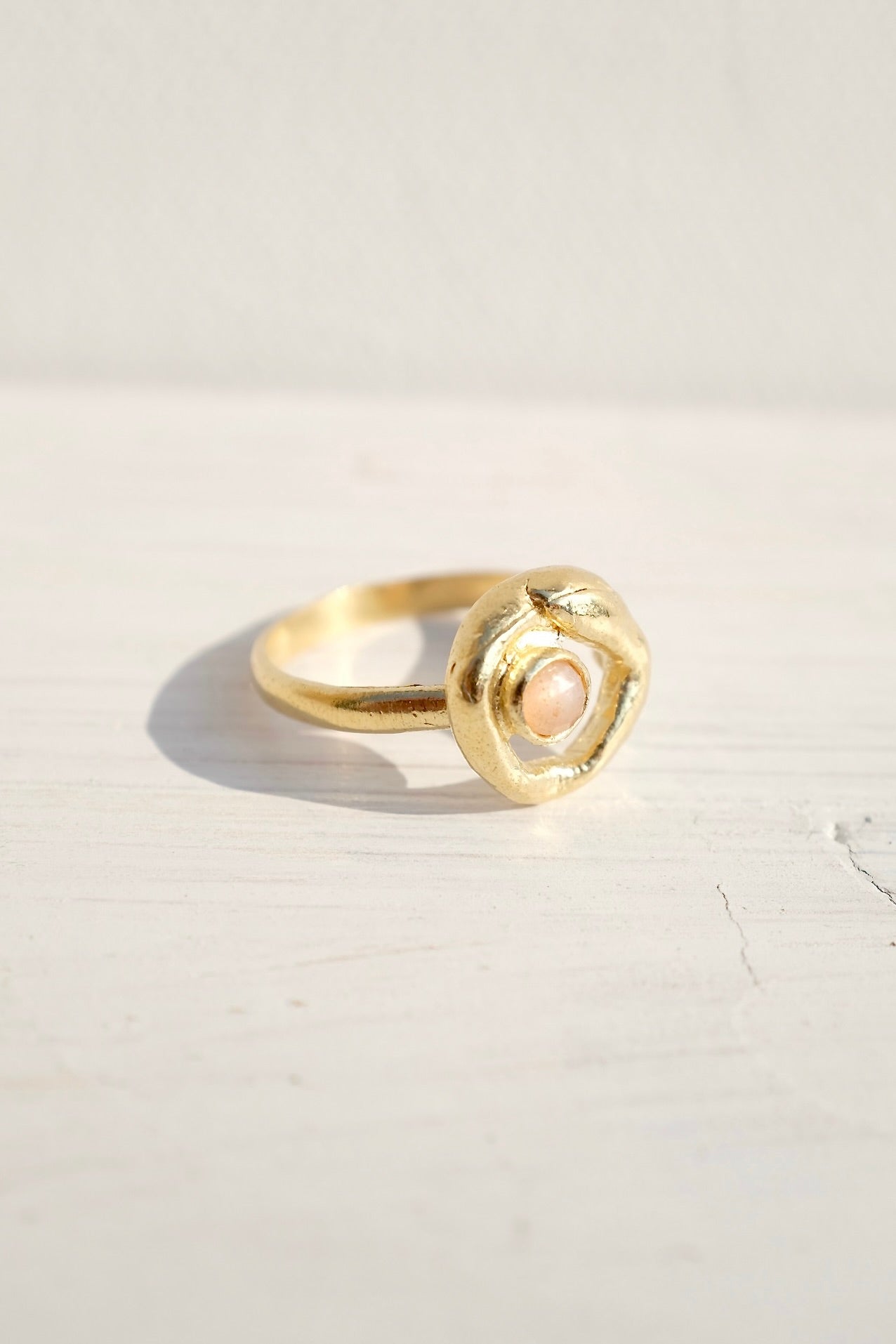 Mercurial Oracle Ring / Gold Plate + Peach Moonstone