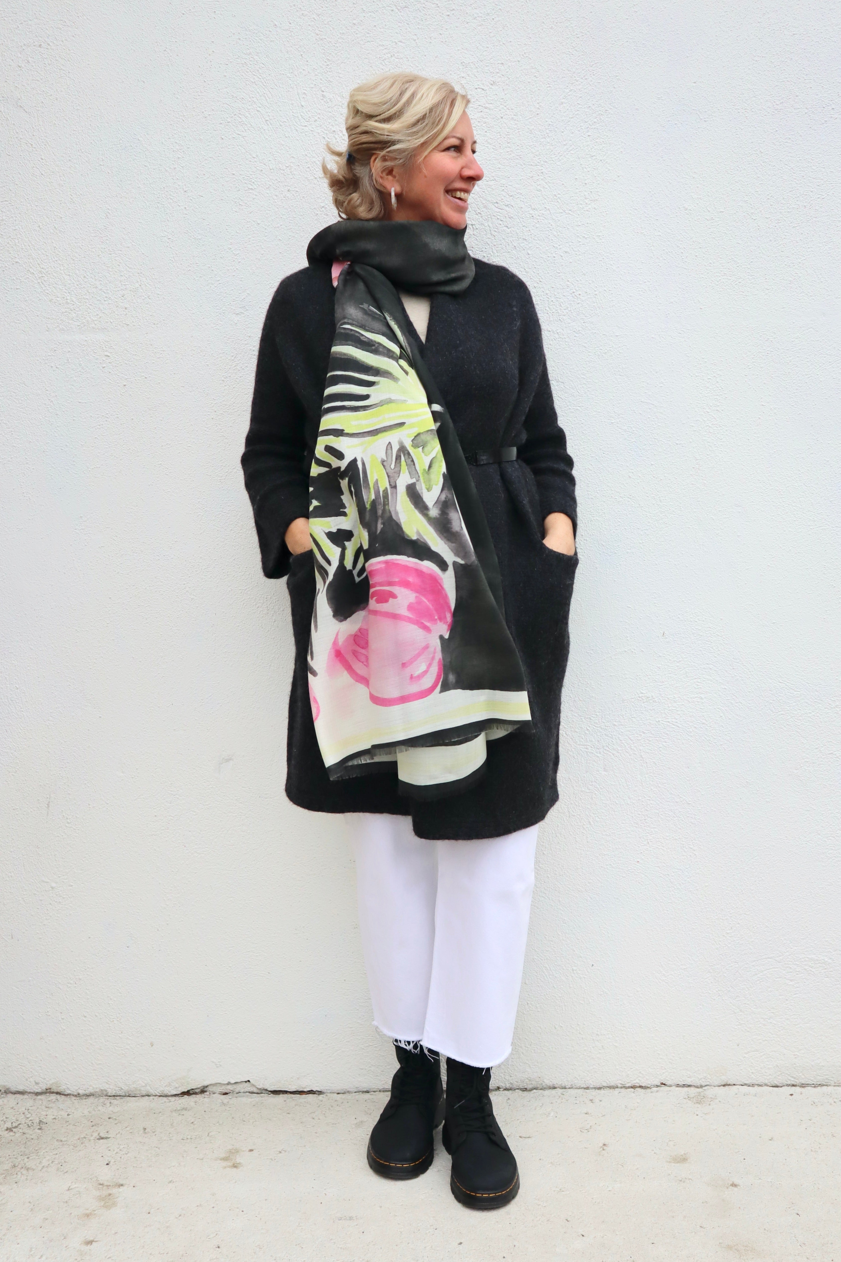 Virginia Johnson silk/wool shawl / Midnight Rose