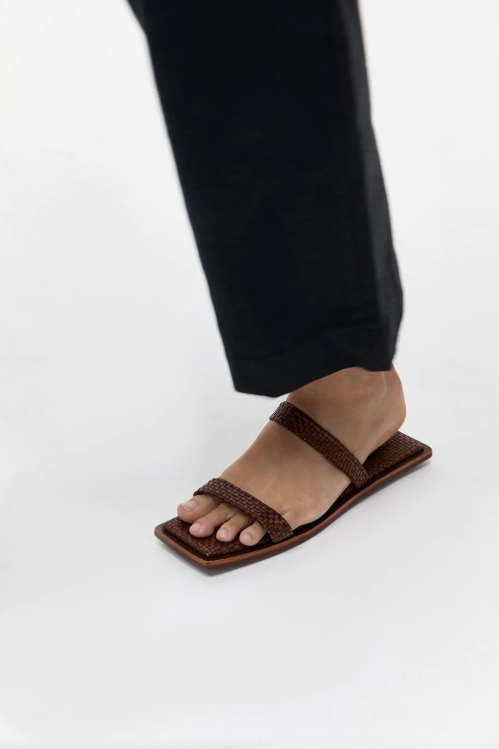 St.Agni Woven Two Strap Slide SS23, Tan